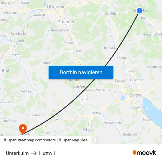 Unterkulm to Huttwil map