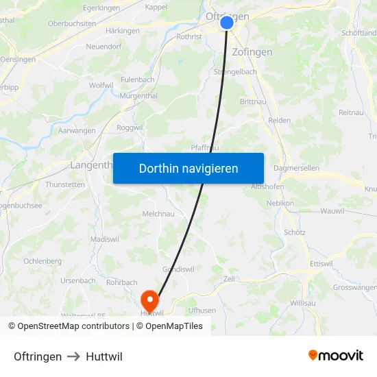 Oftringen to Huttwil map