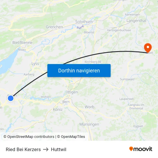 Ried Bei Kerzers to Huttwil map