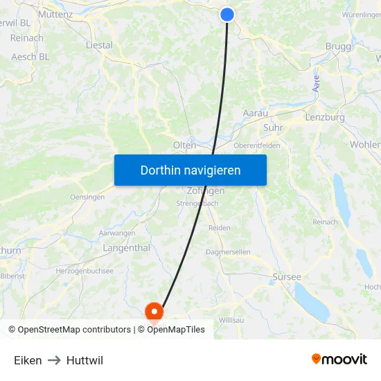 Eiken to Huttwil map