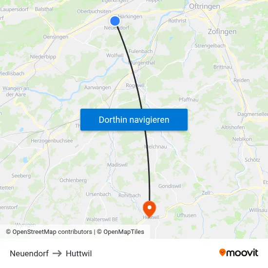 Neuendorf to Huttwil map
