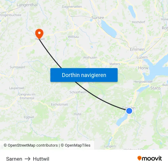Sarnen to Huttwil map