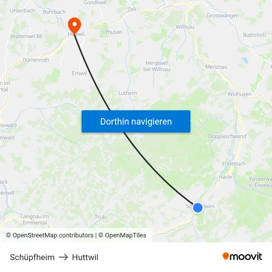Schüpfheim to Huttwil map