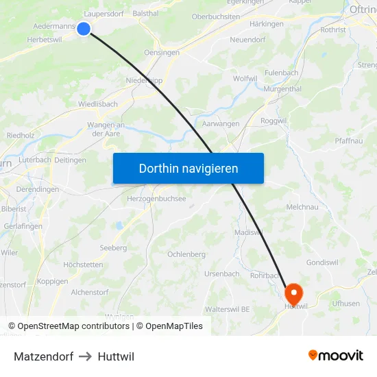 Matzendorf to Huttwil map