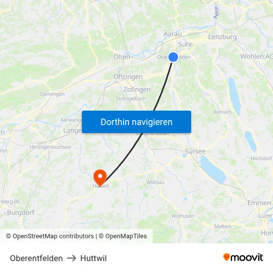 Oberentfelden to Huttwil map