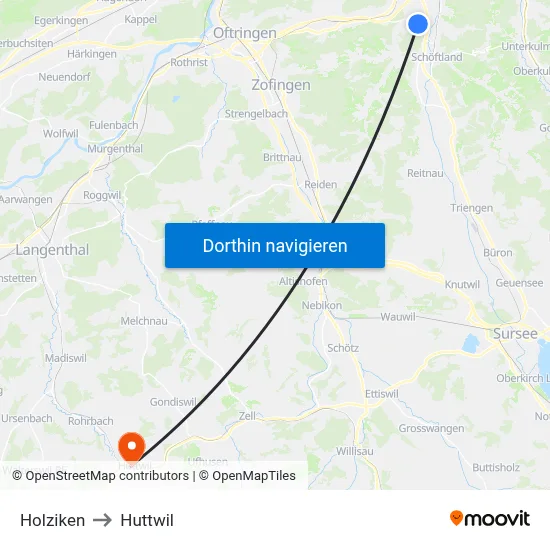 Holziken to Huttwil map