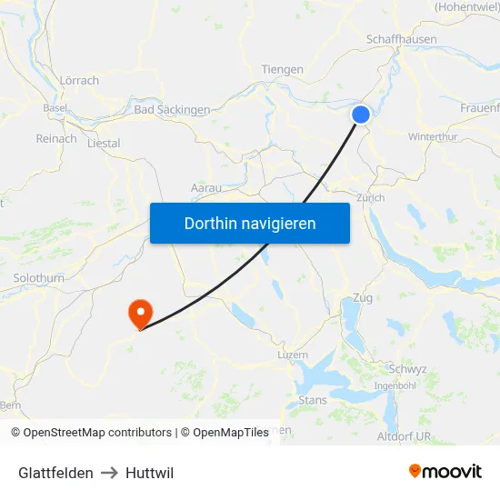 Glattfelden to Huttwil map
