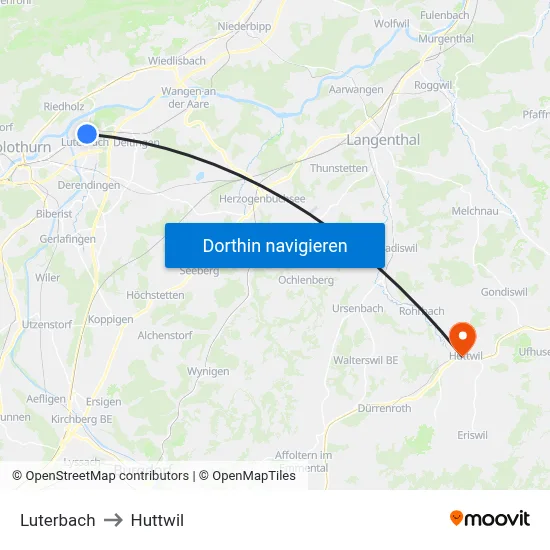 Luterbach to Huttwil map