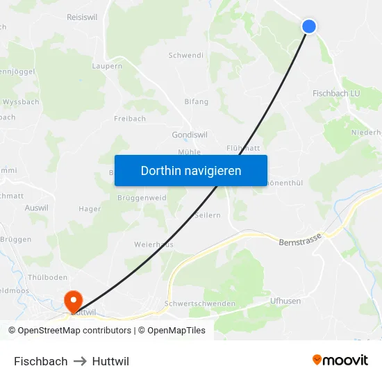 Fischbach to Huttwil map