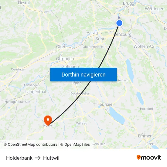 Holderbank to Huttwil map