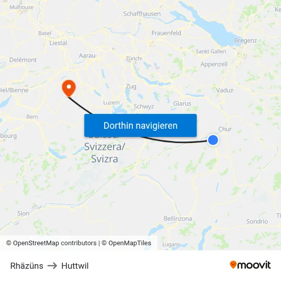 Rhäzüns to Huttwil map