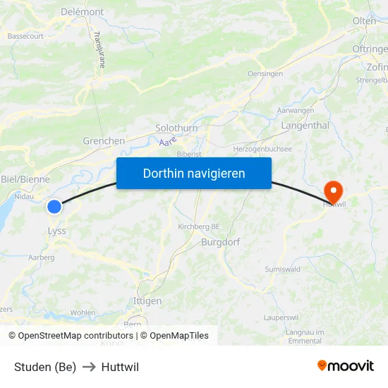 Studen (Be) to Huttwil map
