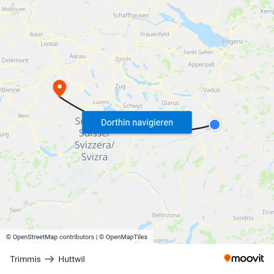 Trimmis to Huttwil map