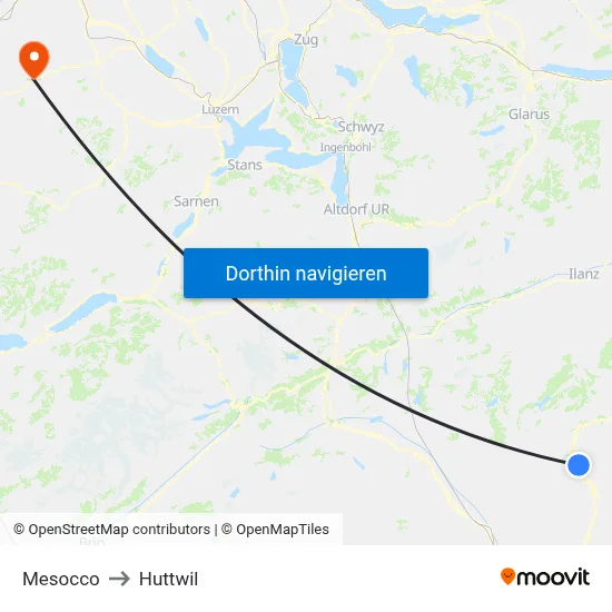 Mesocco to Huttwil map