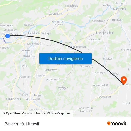 Bellach to Huttwil map