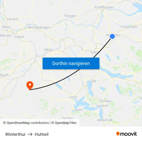 Winterthur to Huttwil map