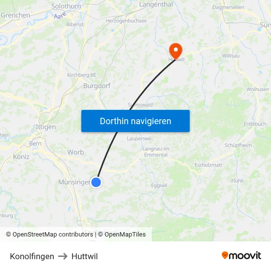 Konolfingen to Huttwil map