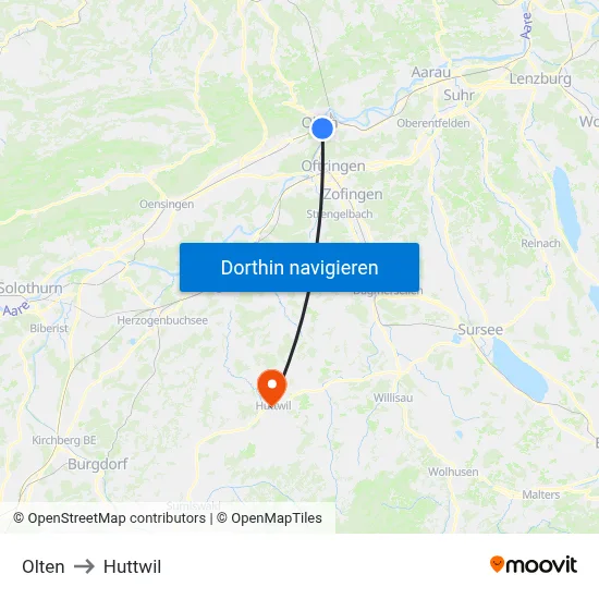 Olten to Huttwil map