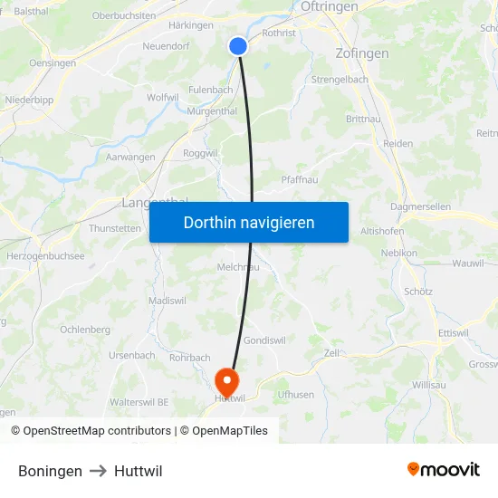Boningen to Huttwil map