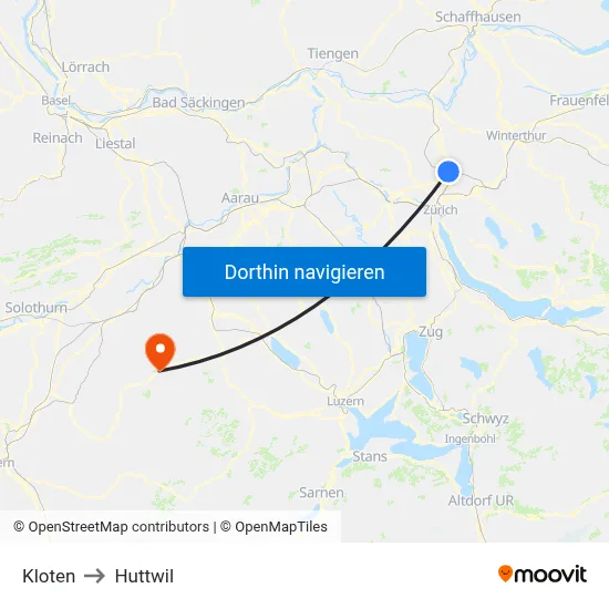 Kloten to Huttwil map