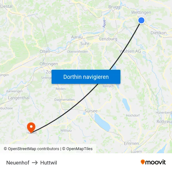 Neuenhof to Huttwil map
