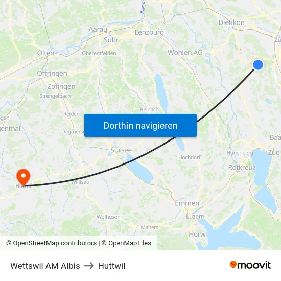Wettswil AM Albis to Huttwil map