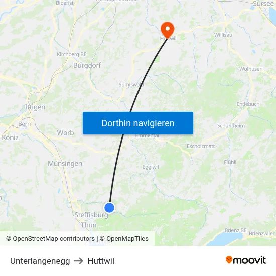 Unterlangenegg to Huttwil map