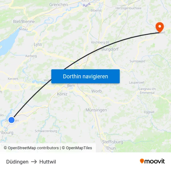 Düdingen to Huttwil map
