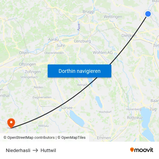 Niederhasli to Huttwil map