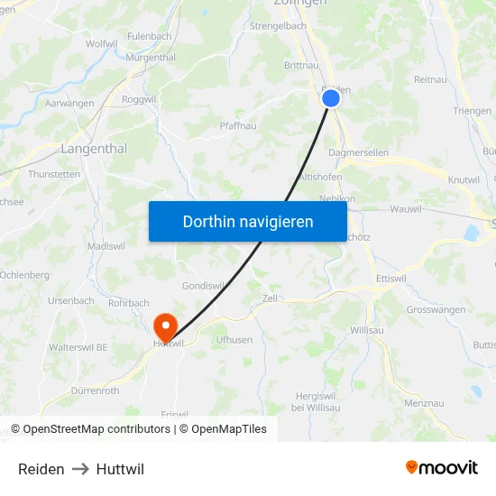 Reiden to Huttwil map