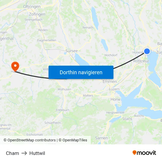 Cham to Huttwil map