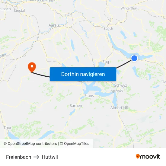 Freienbach to Huttwil map