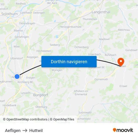 Aefligen to Huttwil map