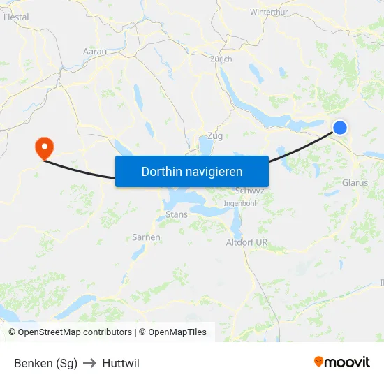 Benken (Sg) to Huttwil map