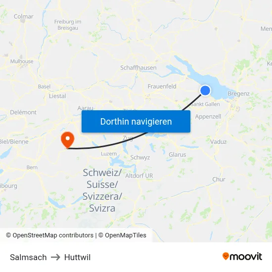 Salmsach to Huttwil map