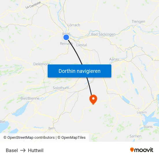 Basel to Huttwil map