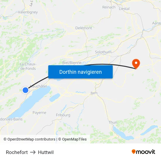 Rochefort to Huttwil map