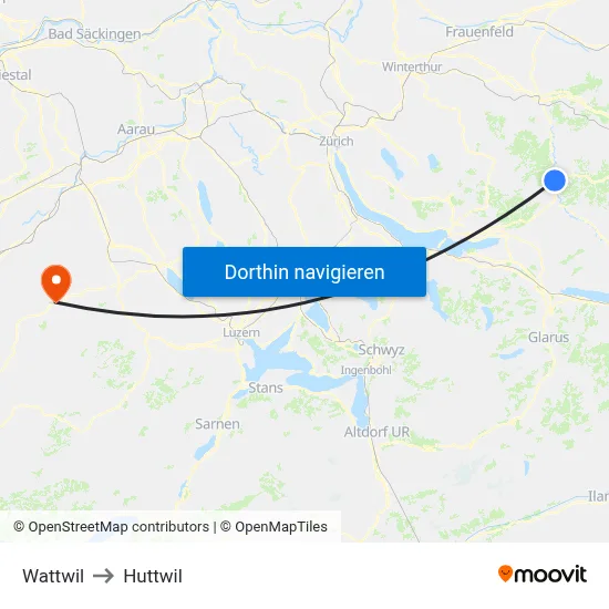 Wattwil to Huttwil map