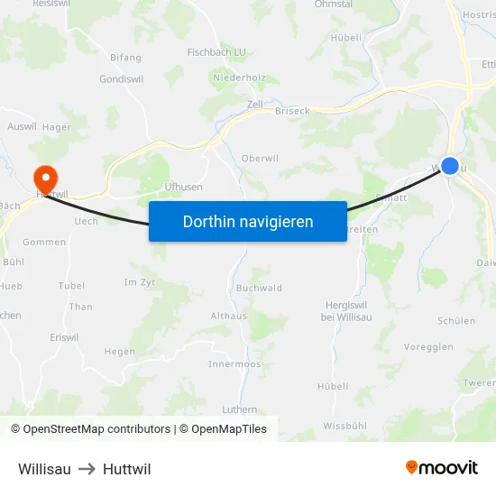 Willisau to Huttwil map