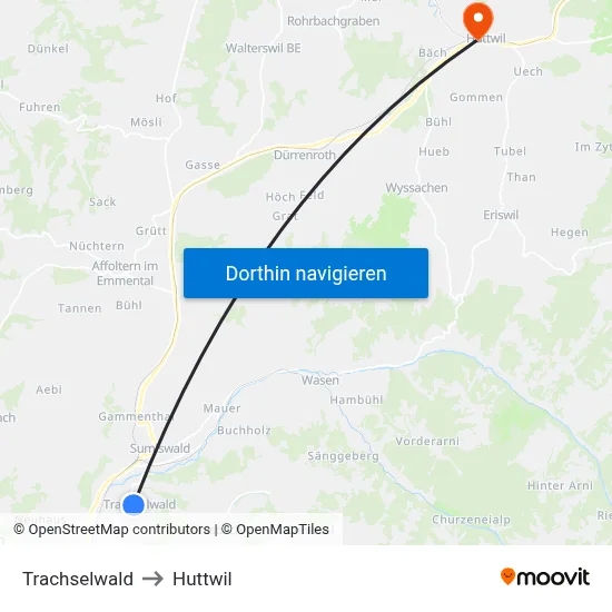 Trachselwald to Huttwil map