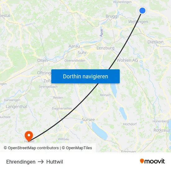 Ehrendingen to Huttwil map