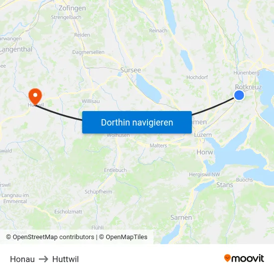 Honau to Huttwil map