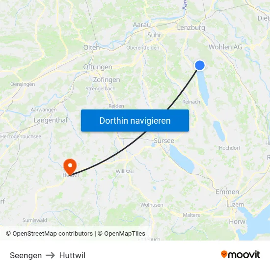 Seengen to Huttwil map