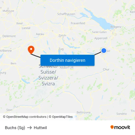 Buchs (Sg) to Huttwil map