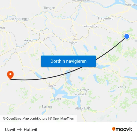 Uzwil to Huttwil map