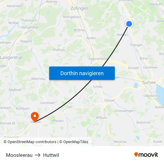 Moosleerau to Huttwil map