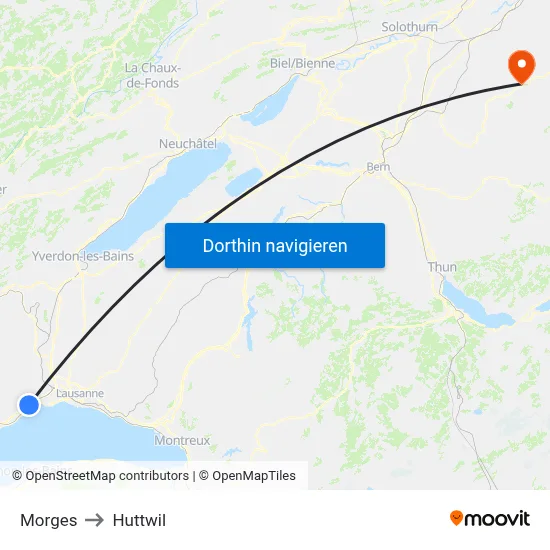 Morges to Huttwil map
