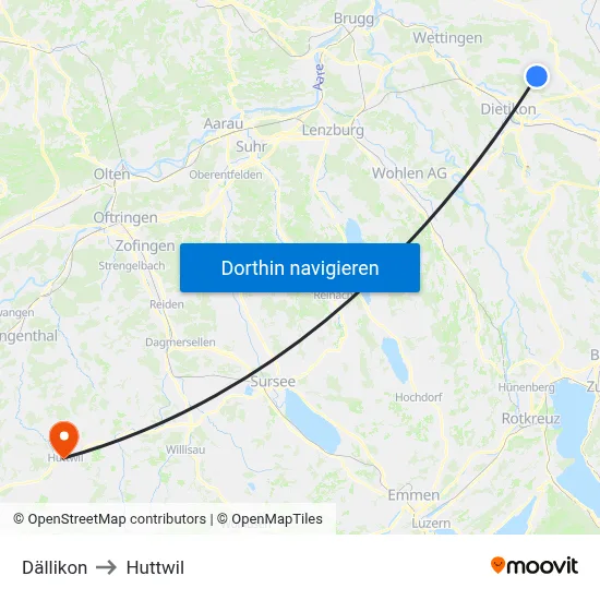 Dällikon to Huttwil map