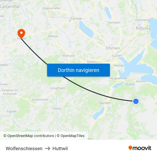Wolfenschiessen to Huttwil map