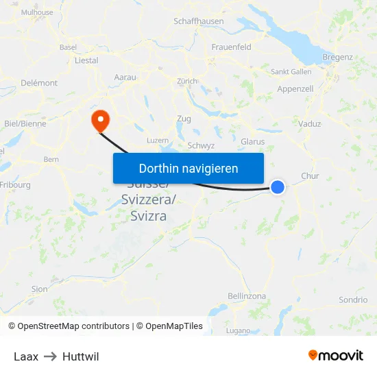 Laax to Huttwil map